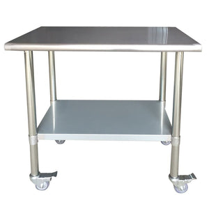 Caden Stainless Steel Top Workbench with Casters - Woodflux